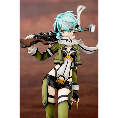 Knmbmg Sword Art Online: Sinon Estatua de figura de PVC a escala 1: 7 - Escultura muy detallada de Anime Pretty Girl - Equipada con armas - Decoración de escritorio de computadora de alta 22 cm, en ca