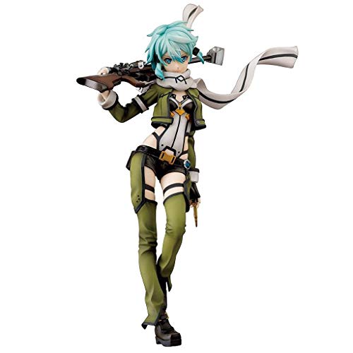 Knmbmg Sword Art Online: Sinon Estatua de figura de PVC a escala 1: 7 - Escultura muy detallada de Anime Pretty Girl - Equipada con armas - Decoración de escritorio de computadora de alta 22 cm, en ca