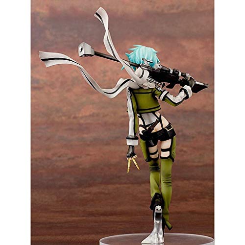 Knmbmg Sword Art Online: Sinon Estatua de figura de PVC a escala 1: 7 - Escultura muy detallada de Anime Pretty Girl - Equipada con armas - Decoración de escritorio de computadora de alta 22 cm, en ca