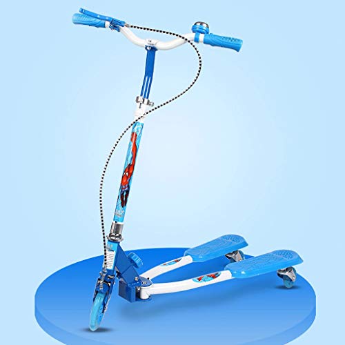 KOBOOW Patinete Doble Slider Fliker De 3 Ruedas Plegable Skateboard con Freno Scooter Patinete De Tres Rueda Plegable Ajustable para Niños Capacidad De Carga 60 Kg (Color : Blue)