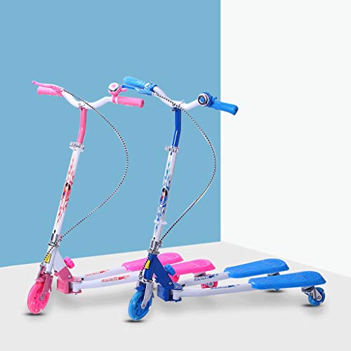 KOBOOW Patinete Doble Slider Fliker De 3 Ruedas Plegable Skateboard con Freno Scooter Patinete De Tres Rueda Plegable Ajustable para Niños Capacidad De Carga 60 Kg (Color : Blue)