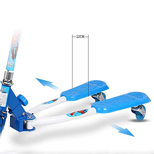 KOBOOW Patinete Doble Slider Fliker De 3 Ruedas Plegable Skateboard con Freno Scooter Patinete De Tres Rueda Plegable Ajustable para Niños Capacidad De Carga 60 Kg (Color : Blue)