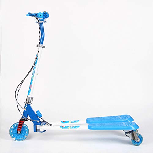 KOBOOW Patinete Doble Slider Fliker Scooter de 3 Ruedas Plegable Scooter de Oscilación de Reductor para Niños 3-10 Años con Freno Manillar Ajustable Carga 50kg Marco (Color : Blue)