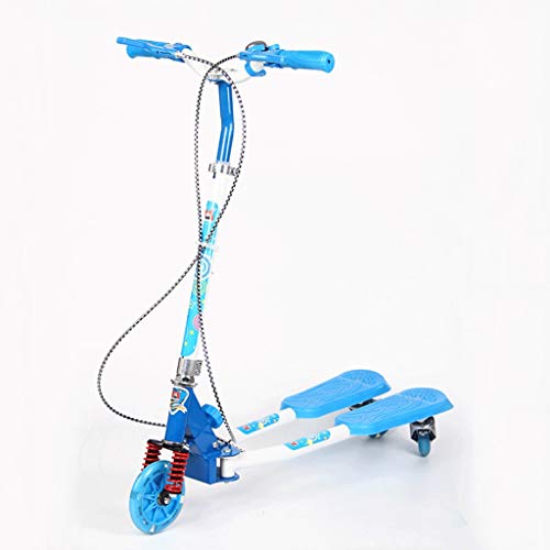 KOBOOW Patinete Doble Slider Fliker Scooter de 3 Ruedas Plegable Scooter de Oscilación de Reductor para Niños 3-10 Años con Freno Manillar Ajustable Carga 50kg Marco (Color : Blue)