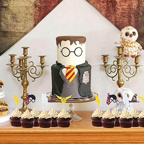 Kreatwow Decoración de cumpleaños de Wizard Party Supplies Fiesta de cumpleaños de Wizard Happy Birthday Banner Gafas Cupcake Toppers para Baby Shower