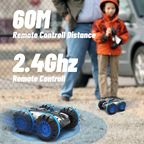 Kriogor Coche de Control Remoto, 2.4Ghz 4WD Impermeable RC Stunt Car con Control Remoto Rotación de 360 ° Anfibio Offroad Vehículo Electrónico Interior al Aire Libre, Regalos para Niños