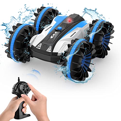 Kriogor Coche de Control Remoto, 2.4Ghz 4WD Impermeable RC Stunt Car con Control Remoto Rotación de 360 ° Anfibio Offroad Vehículo Electrónico Interior al Aire Libre, Regalos para Niños