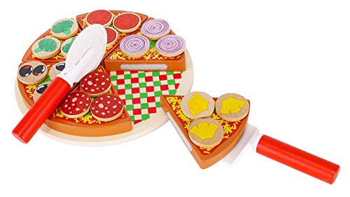 KRUZZEL Pizza Madera con Utensilios de Corte Juego de Diversión para Niños Juego de imaginación Set Pizza 9354