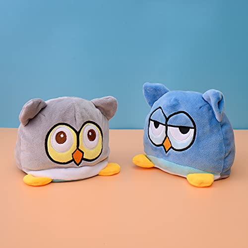 KUNSTIFY Búho de peluche reversible para niñas, mujeres, niños y bebés, regalo para novia, búho, azul/gris