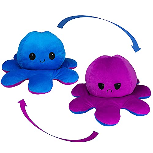 KUNSTIFY Pulpito Reversible. Peluche Animal Que Expresa Emociones. Pulpo de Doble Cara Disponible en Naranja, Azul, Rosa, Verde, Gris, Mora-do, Amarillo, Negro y Rojo. para Niños y Tiktokers