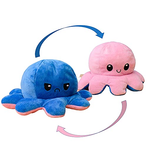 KUNSTIFY Pulpito Reversible. Peluche Animal Que Expresa Emociones. Pulpo de Doble Cara Disponible en Naranja, Azul, Rosa, Verde, Gris, Mora-do, Amarillo, Negro y Rojo. para Niños y Tiktokers