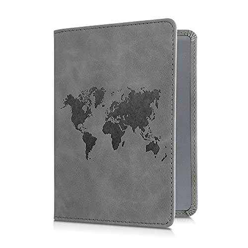 kwmobile Funda para permiso de circulación coche de piel sintética nobuk - Para documentos 10.5 x 14.8 CM doblados - gris