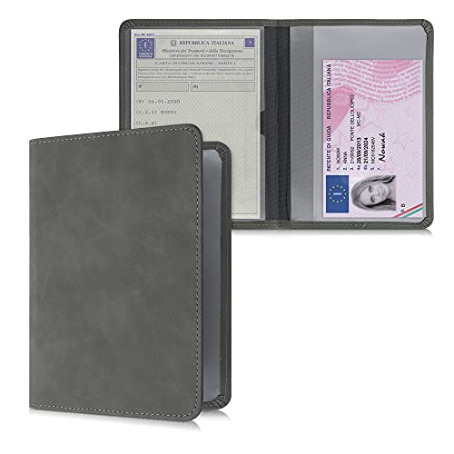 kwmobile Funda permiso de circulación coche - De piel nobuck de imitación - Para documentos 10.5 x 14.8 CM doblados - gris oscuro