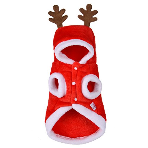 Kylewo Disfraz de Navidad para Perros y Gatos, con Capucha, Chaqueta de Abrigo, para Perros pequeños Cachorro Talla XS-XL