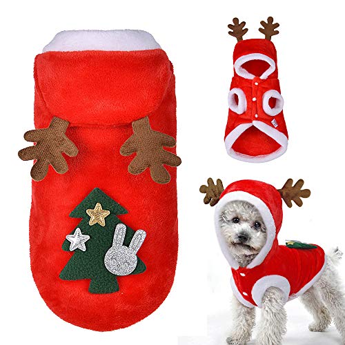 Kylewo Disfraz de Navidad para Perros y Gatos, con Capucha, Chaqueta de Abrigo, para Perros pequeños Cachorro Talla XS-XL