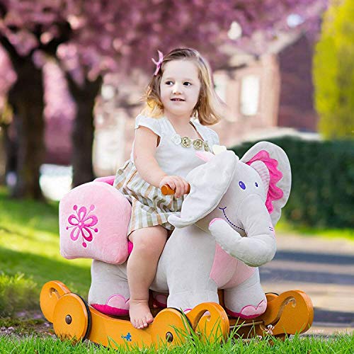 Labebe Caballito Balancin Bebé De Elefante Rosado, Caballito Madera con Ruedas De 2 In 1 para Niño De 1-3 Años, Caballito Balancin Bebé Niña/Silla Balancin Bebé/Caballito Balancin Rosa/Caballito Niño