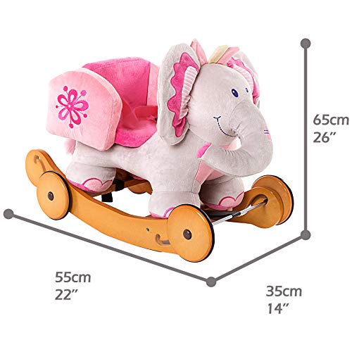 Labebe Caballito Balancin Bebé De Elefante Rosado, Caballito Madera con Ruedas De 2 In 1 para Niño De 1-3 Años, Caballito Balancin Bebé Niña/Silla Balancin Bebé/Caballito Balancin Rosa/Caballito Niño