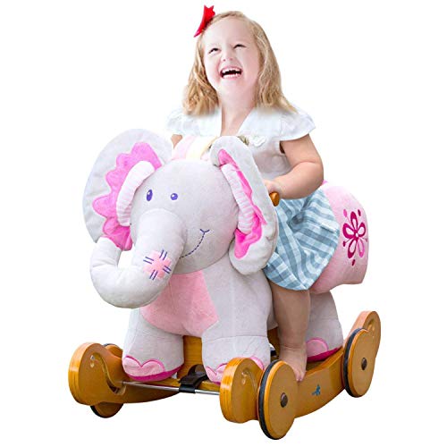 Labebe Caballito Balancin Bebé De Elefante Rosado, Caballito Madera con Ruedas De 2 In 1 para Niño De 1-3 Años, Caballito Balancin Bebé Niña/Silla Balancin Bebé/Caballito Balancin Rosa/Caballito Niño