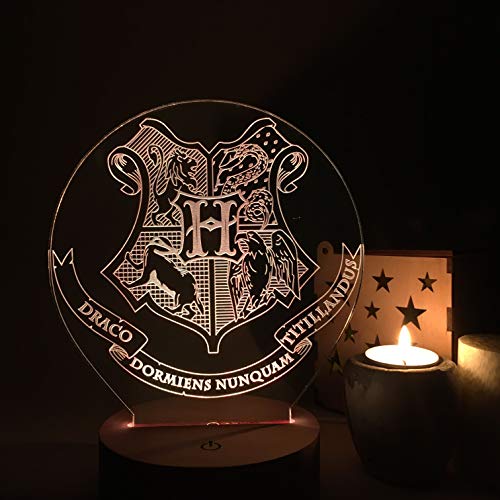 Lamparas de Mesa de Noche - Modelo 2020 Hecho en Madera - Led con Tu Forma Favorita - Lamparas Infantiles de Decoración - Regalo Original para Niños Tactil Modernas Salon (H.POTTER HOGWARTS)