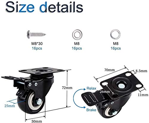 Lanrui para Silla Oficina Placa giratoria Caster Wheels Conjunto de 4 Workbench Ruedas con Freno for la Tabla Planta del café Soportes Estantes Tamaño: 2 Pulgadas