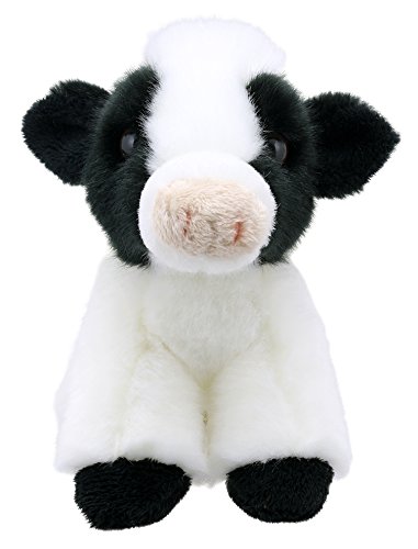 Lashuma Vaca de peluche en blanco y negro, pequeña ternera de la granja, 15 cm