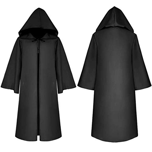 LATH.PIN Capa con capucha para hombre, estilo medieval, gótico, capa larga, túnica larga, disfraz de Halloween, cosplay, bruja vampiro (negro, XXL)