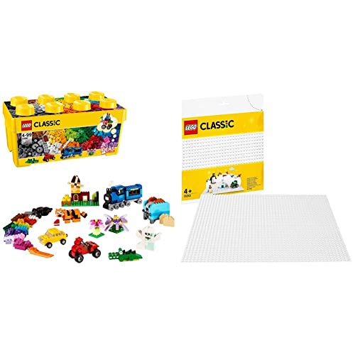 LEGO 10696 Classic Caja de Ladrillos Creativos Mediana, Juego de Construcción para Niños y Niñas  + 4 años + LEGO 11010 Classic Base Blanca, Juego de Construcción para Niños a Partir de 4 años