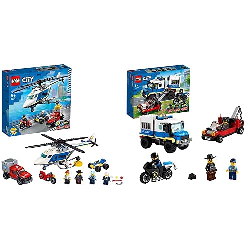 LEGO 60243 City Policía: Persecución en Helicóptero Set de Construcción con Vehículos para Niños +5 años + 60276 City Transporte de Prisioneros de Policía