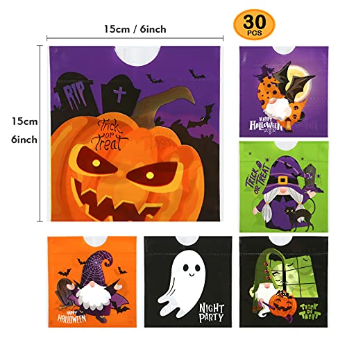 LEMESO 30 Bolsas Halloween para Niños Bolsas para Dulces Truco o Tratamiento -15 x 15cm Bolsa Plástico de Mano Halloween para Caramelos Dulces para Fiestas Bolsa de Calabaza