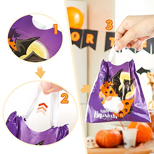 LEMESO 30 Bolsas Halloween para Niños Bolsas para Dulces Truco o Tratamiento -15 x 15cm Bolsa Plástico de Mano Halloween para Caramelos Dulces para Fiestas Bolsa de Calabaza