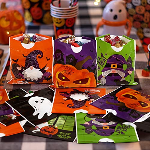 LEMESO 30 Bolsas Halloween para Niños Bolsas para Dulces Truco o Tratamiento -15 x 15cm Bolsa Plástico de Mano Halloween para Caramelos Dulces para Fiestas Bolsa de Calabaza