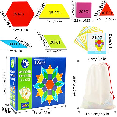 Lewo Bloques de Madera Blocks Juguetes educativos clásicos con 130 Piezas de Formas geométricas y 24 diseños