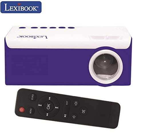 LEXIBOOK-PRJ150 Mini proyector de Video HD, Home Cinema, Altavoz Incorporado, Control Remoto Incluido, conectividad HDMI/USB/AV/Micro SD, Azul/Blanco