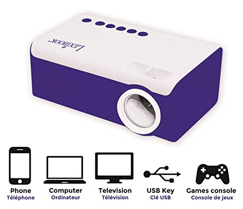 LEXIBOOK-PRJ150 Mini proyector de Video HD, Home Cinema, Altavoz Incorporado, Control Remoto Incluido, conectividad HDMI/USB/AV/Micro SD, Azul/Blanco