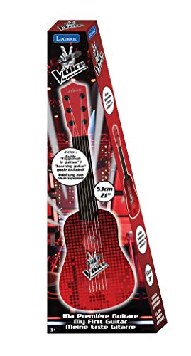 LEXIBOOK The Voice Voz Mi Primera Guitarra, 6 Cuerdas de Nailon, 53 cm, guía incluida, Negro/Rojo, K200TV, Color