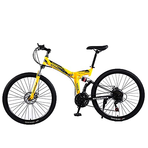 LIANGANAN Bicicleta De Montaña De 24 Pulgadas De Bicicleta Amarilla, Neumáticos Antideslizantes Resistentes Al Desgaste, Bicicletas Plegables, Presión De Amortiguación, Adecuado Para El(Size:21 Speed)