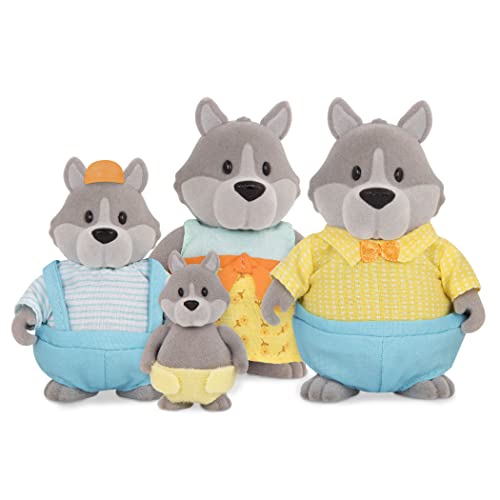 Li'l Woodzeez – GrayPaws Wolf Family – Juego de Juguetes de 5 Piezas con Figuras de Animales en Miniatura y Libro de Cuentos – Juguetes de Animales y Accesorios para niños Mayores de 3 años