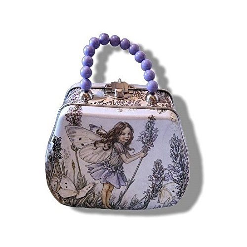 Lila Lavanda Flor Hada - Niña ' Lila Hada Lata FUNDA TRANSPORTE / Mini Metal Bolso / MONEDERO CON LILA Abalorio asa