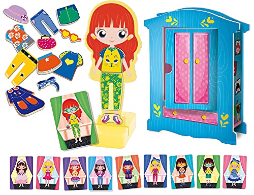 Lisciani - Montessori – Muñeca de Madera con Ropa de Moda magnética – Juego Educativo Preescolar para niños a Partir de 4 años - 85897