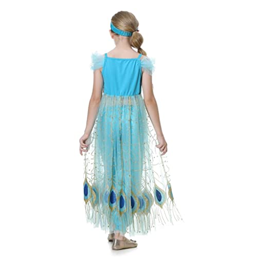 Lito Angels Disfraz Vestido de Princesa Jazmin para Niñas, Conjunto Top con Capa Tren de Pavo Real y Pantalones, Talla 6 a 7 años, Estilo G