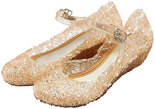 Little-Peach Sandalias de Princesa para Niñas Disfraz para Halloween Fiesta Cumpleaños Navidad, Oro, EU25/CN27 16cm