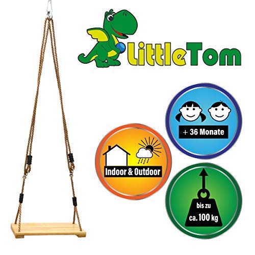 LittleTom Columpio para niños 38 x 20 cm Sencillo con Tabla de Madera Maciza