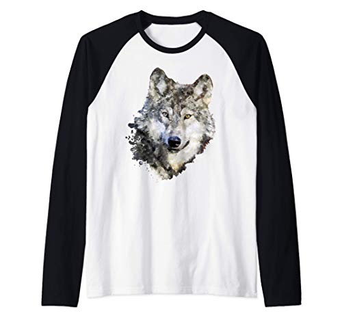 Lobo Acuarela Artístico Splash Pintura Acuarela Animal Wolf Camiseta Manga Raglan