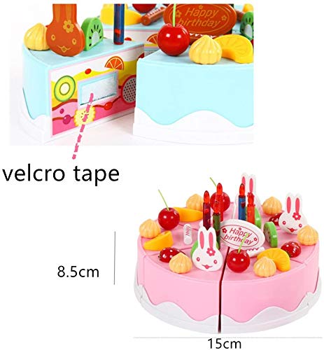 Locisne Niñas Niños 75Pcs DIY Corte de Pastel de Cumpleaños Postre Pretenda Jugar Juego de Alimentos Juguetes con Velas para Niños Regalo de cumpleaños de las niñas (pastel rosado)