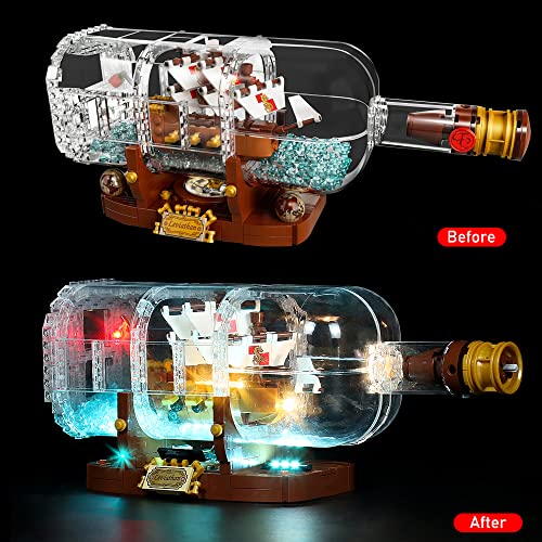 Locolee Kit de iluminación LED para barco en una botella, juego de luces modelo coleccionable compatible con Lego 21313 barco, sin bloques de construcción (versión de control de voz)