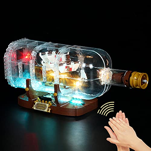 Locolee Kit de iluminación LED para barco en una botella, juego de luces modelo coleccionable compatible con Lego 21313 barco, sin bloques de construcción (versión de control de voz)