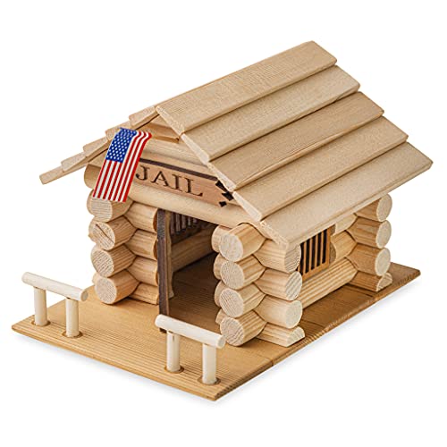 LOG CABIN TOYS - FRONTIER JAILHOUSE - 56 PIEZAS + PEGAMENTO - 100% MADERA NORTEAMERICANA