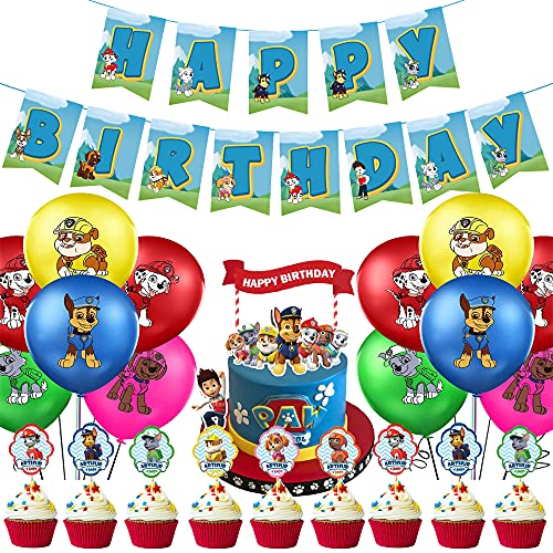 LOISING Suministros para Fiesta de cumpleaños Conjunto de decoración de cumpleaños Banner de Feliz cumpleaños Globos de Dibujos Animados Tarjeta de Pastel Decoraciones para Fiesta de cumpleaños