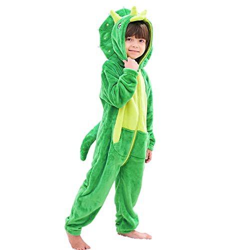 LOLANTA Disfraz de Dinosaurio Triceratops Niño, Mameluco con Capucha de Carnaval (2-3 años, Verde)