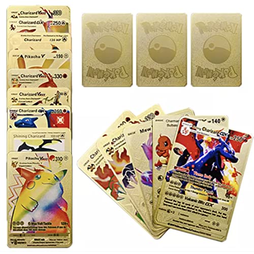 Lote de 27 Cartas Metálicas Pokémon Chapadas en Oro en Español Edición Coleccionista Tarjetas Doradas de Alta Potencia Aleatorias